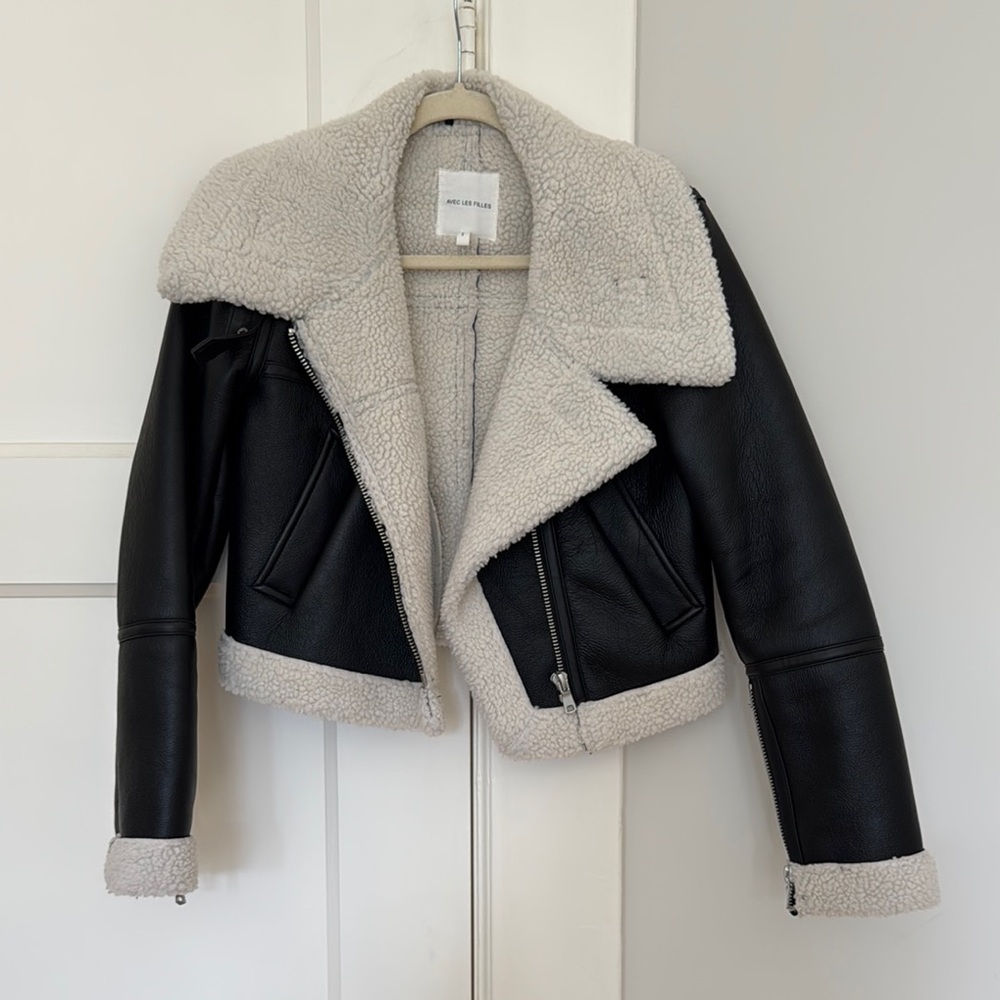 Avec Les Filles Cropped Faux Shearling Jacket